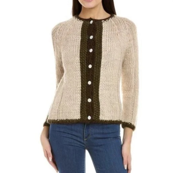 NWT Frances Valentine Chunky Wool Border Cardigan Sweater - 1X - Picture 1 of 6